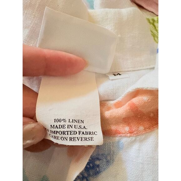 Hot Cotton by Marc Ware 100% Linen Floral Button Down Shirt M Pastel Spring Top - Picture 5 of 6